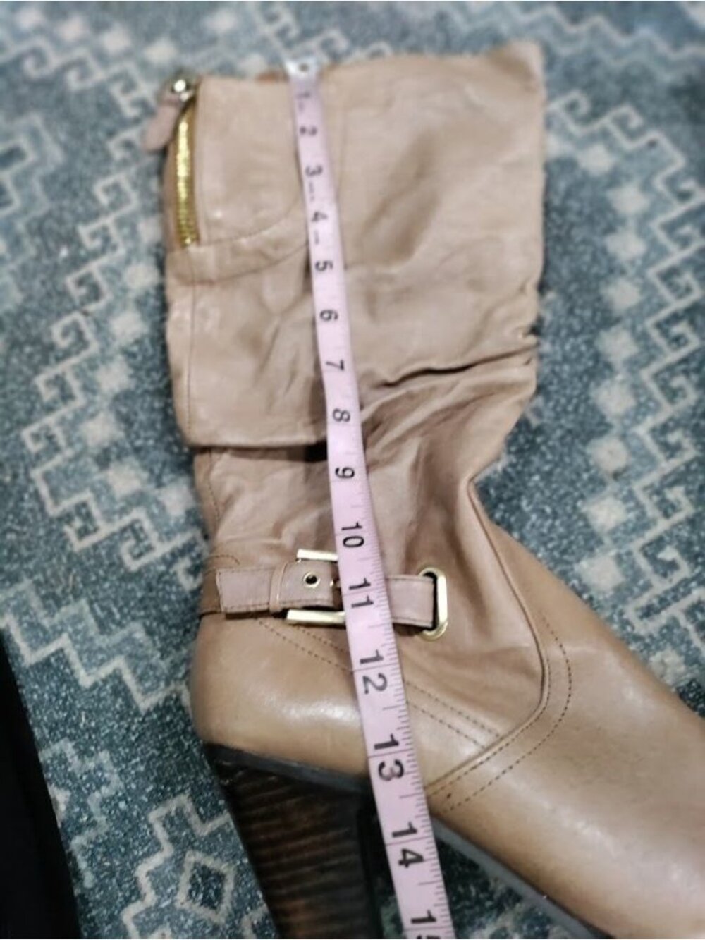 Guess MALLAY Tan Leather Side Zipper Mid-Calf Chunky High Heeled Boots Size 9 - Picture 8 of 16
